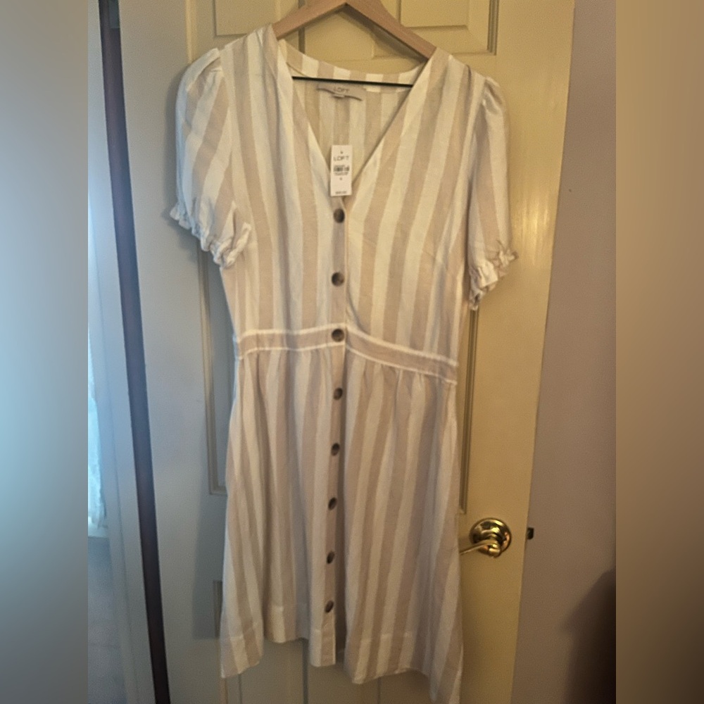 LOFT Sand and White Stripped Sundress